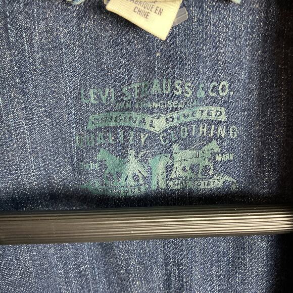 Levi Strauss Womens Button Up Jean Jacket Dark Wash Large Adjustable Waist - Picture 10 of 14